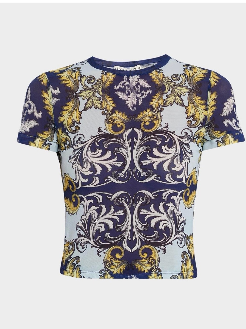 Alice + Olivia Navy, Gold & White Baroque Crop Tee